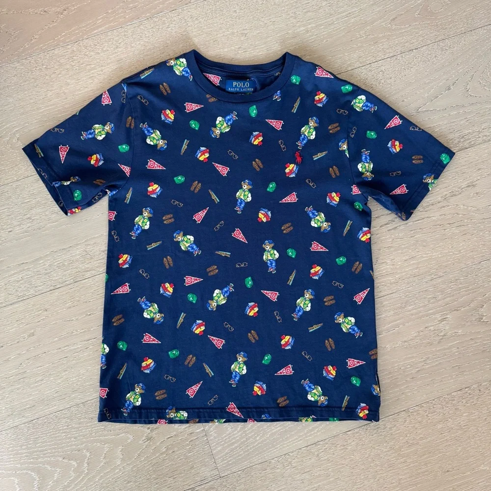 NWT Polo Ralph Lauren Navy Blue Bear Print T-Shirt, Size L